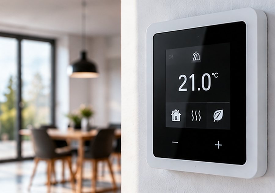 Raumthermostat der Bodenheizung bei 21 Grad